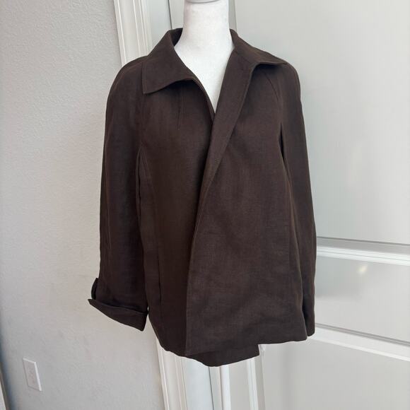 Talbots Women’s Brown 100% Irish Linen Open Front Jacket Sz L Contemporary - Picture 1 of 8